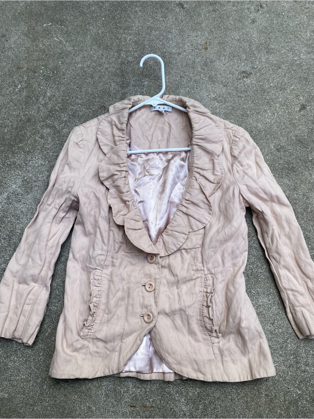 Cabi Petal Jacket Blazer Ruffle Blush Pink 3/4 Sleeve Style 400 Women's Size 6 S